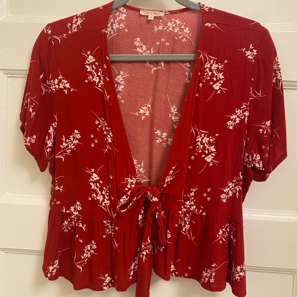 Red Floral Lottie Moss Top Size M